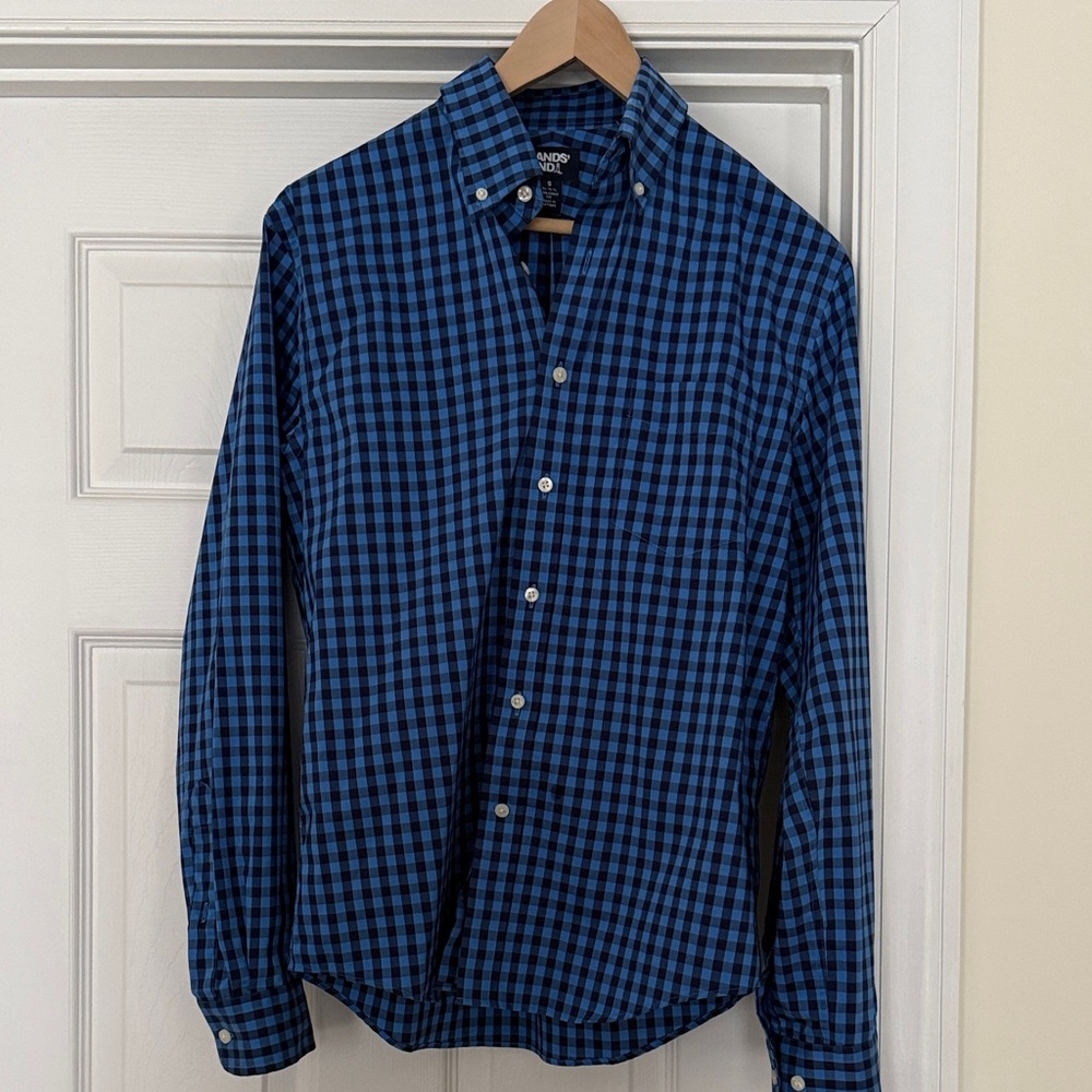 Lands' End Navy Checkered Shirt